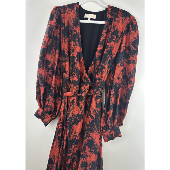 Anthropologie x Caballero Silky Abstract Wrap Midi Dress Red & Black Anthro XS - Picture 8 of 16